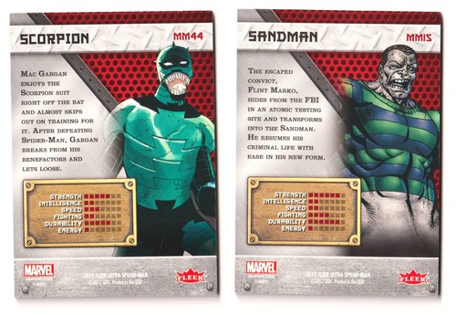 2017 FLEER ULTRA SPIDERMAN MARVEL METAL SANDMAN MM15 & SCORPION MM44 - Picture 2 of 2
