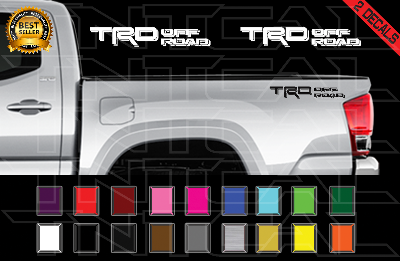 TRD Offroad Vinyl Decal Set – 3x18 Inch Silver/Gray For Tacoma Tundra Bedside
