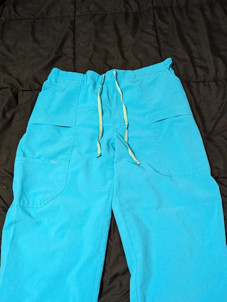 CrushScrubs Scrub Pants Womens XLT Baby Blue Pull On Elastic Waist Drawstring - Image 3 of 4