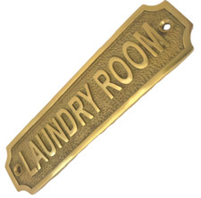 RETRO LAUNDRY ROOM SIGN ANTIQUE CHIC STYLE BRASS PLAQUE KITCHEN WITH SCREWS 