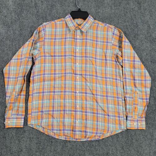 Brooks Brothers Red Fleece Shirt Youth Large Orange Plaid 100% Linen