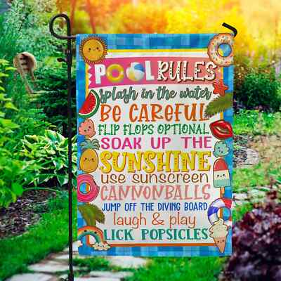 Pool Rules Splash In The Water Be Careful Flip Flops Optional Graden Flag