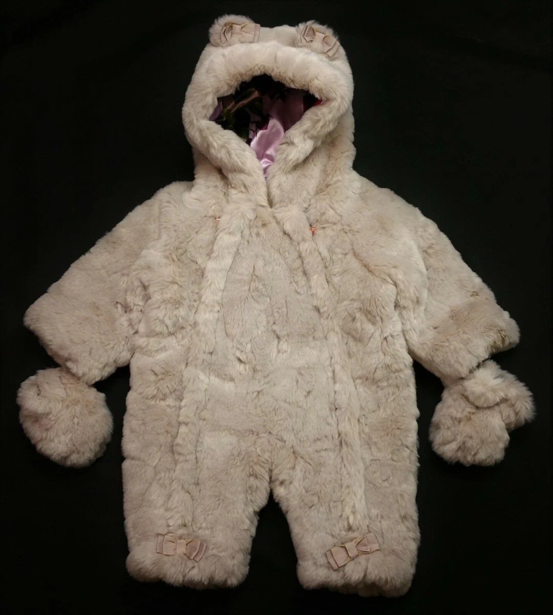 Baby GIRLS TED BAKER TALINA Faux Fur Teddybear Snowsuit Pramsuit 0 3 Months NWoT