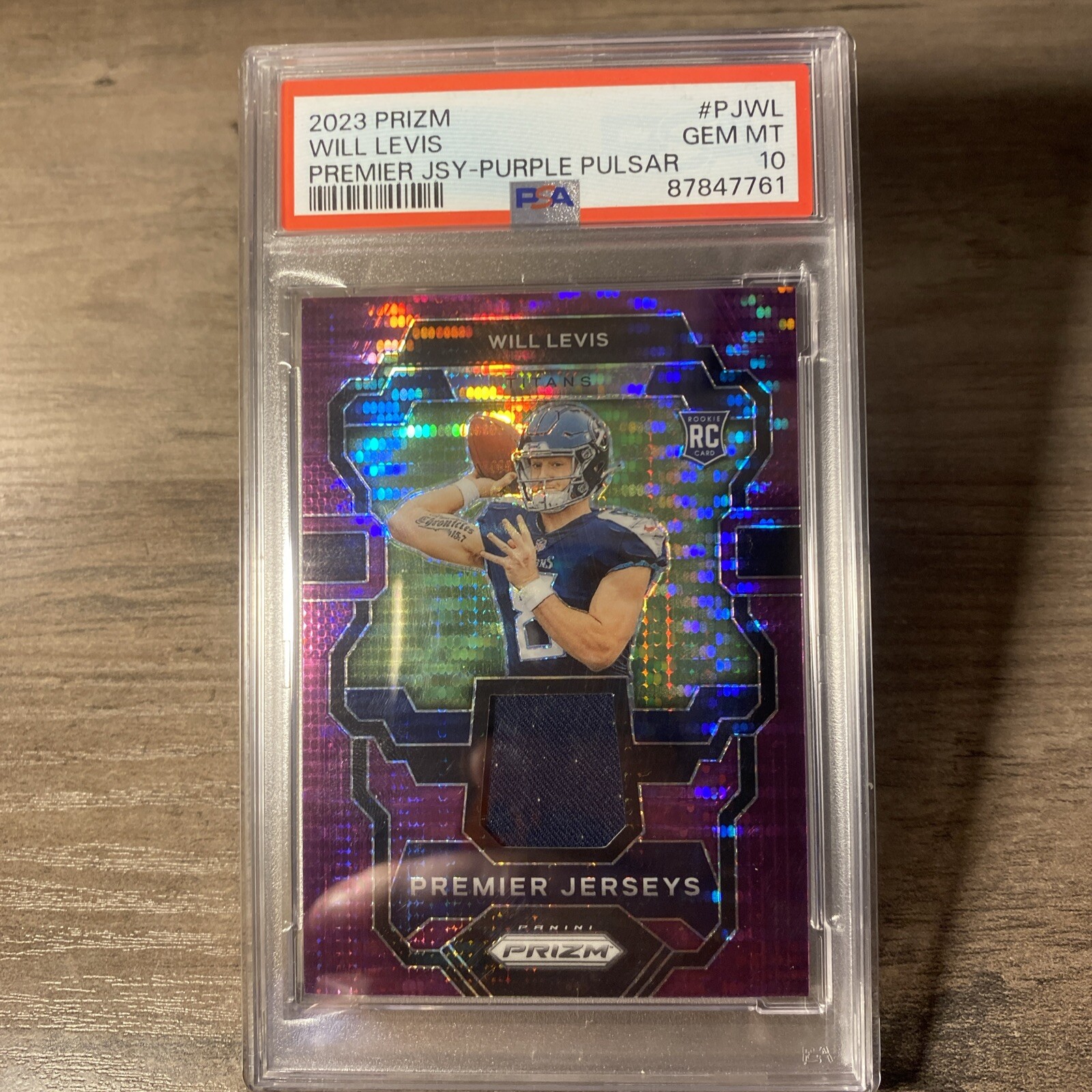 2023 Prizm Will Levis #PJWL Premier Jersey Purple Pulsar Rookie PSA 10. POP 2!