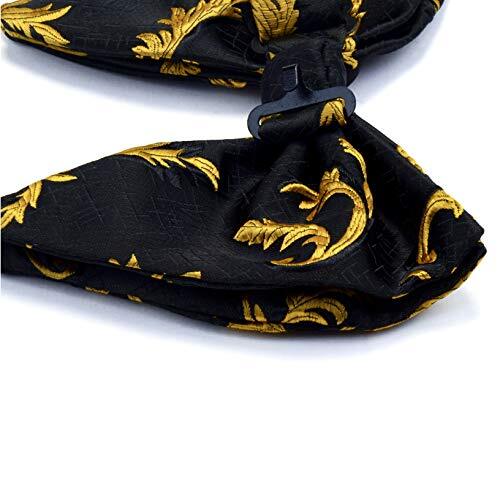 Moda Floral Ajustable Pre-atada Pajarita Grande y Bolsillo Cuadrado Amarillo/Negro - Imagen 5 de 6