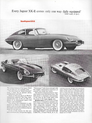 1964 Jaguar XK-E ''Fully Equipped'' Original  Classic Print Ad