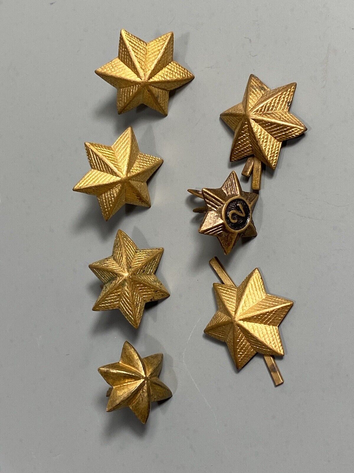 American Lot 7 Military Gold Metal Six Sided Star Shoulder or Collar  Insignia