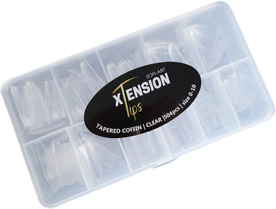 Sofi-Art Xtension Nail Tips - Tapered Coffin - Clear - 504 pcs 11 sizes