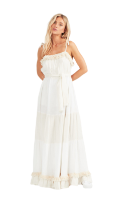 Tigerlily Vignette Fringe Maxi Dress Sleeveless Metallic Stripe White  Medium M | eBay