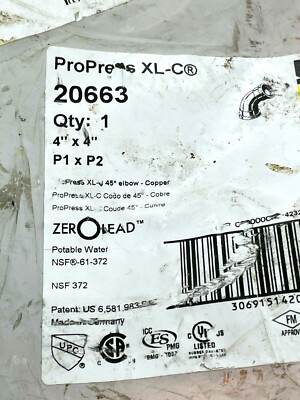 Viega 20663 Viega Propress XL-C 45 Elbow P1 X P2, 4'' X 4'' Free Expedited Shippin