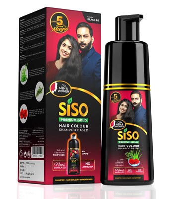 Siso Hair Color Shampoo Pump pack, Natural Black 180ml | No Skin Stain, No Ammon