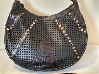 Gianni Versace Tasche schwarz Vintage Nieten echt Leder echt