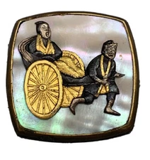 Victorian era Japanese Shakudo Mother Of Pearl Shell Rickshaw Pin  Brooch