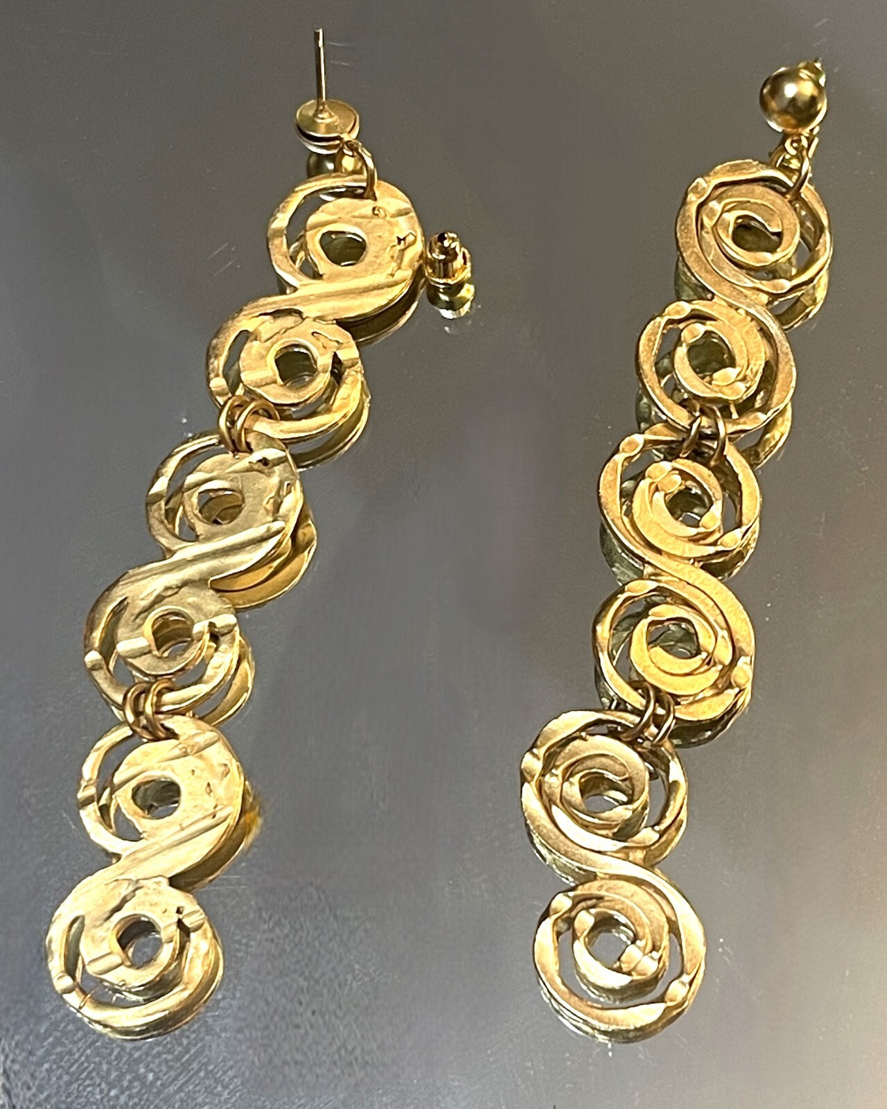 Brushed Gold Segmented Circular Scroll Long Post … - image 5