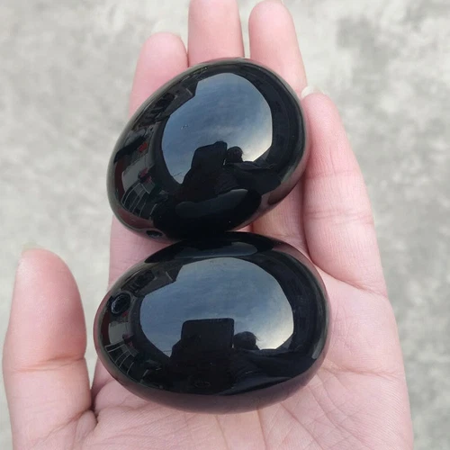 Natürlicher schwarzer Obsidian Kristall Ei Kugel magische Kugel Heilung Kegel Übungsstein - Bild 5 von 14