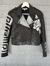 Nwt Elizabeth And James Erwan Hand Painter Leather Biker Jacket Black Sz Xs