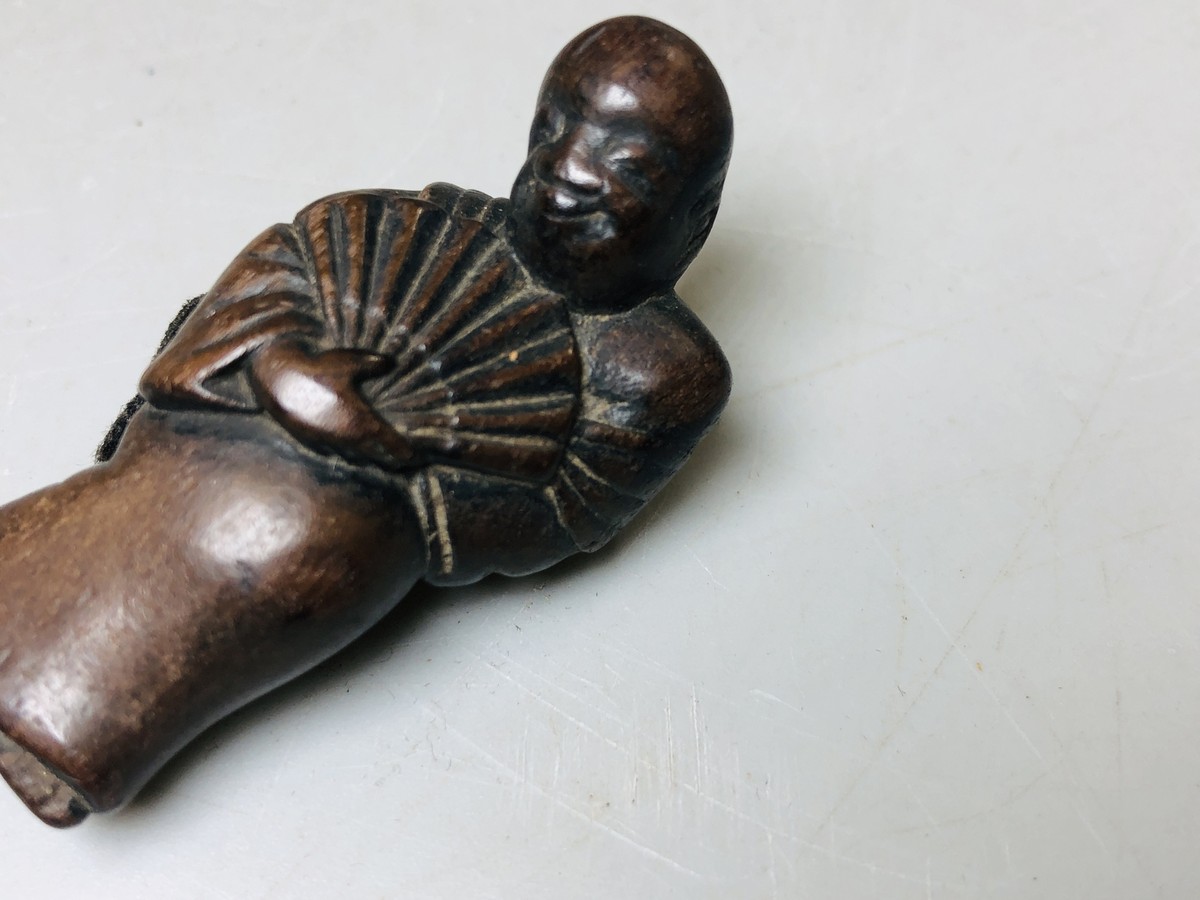 Y5723 NETSUKE wood carving Fukusuke Japan traditional antique