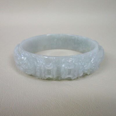 Natural genuine Burmese jadeite bangle dragon figure carve id 58.8mm & w 17mm