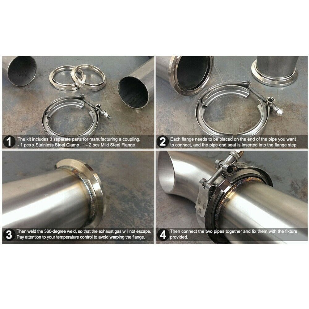 4PCS 3 Exhaust Clamps/ Butt Joint Band Clamp Sleeve