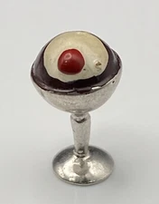 Vintage Sterling Silver Enamel Old Fashioned Ice Cream SUNDAE Dessert Charm