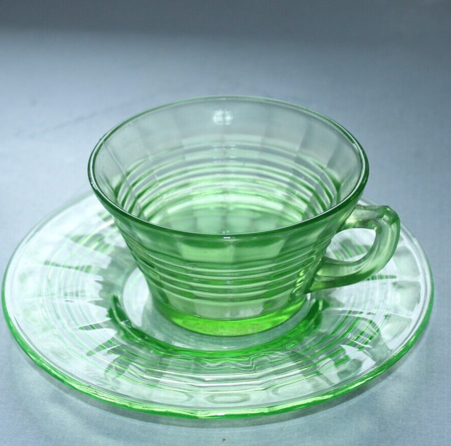 Green Glass Cup & Saucer Set United States Made eBay