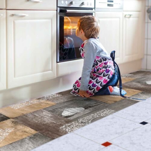 Kitchen Runner PVC 50cm Wide VEGAN Rustic Wood Heart Love Brown from Italy - Picture 5 of 8