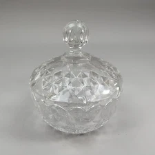 Vintage Diamond-Point Cut Glass Covered Bowl with Lid Knob - MCM
