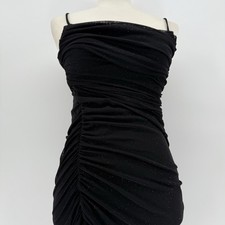 Y2K Black Mesh Glitter Ruched Slip Midi Dress Midi 2000s Club True Vintage Small