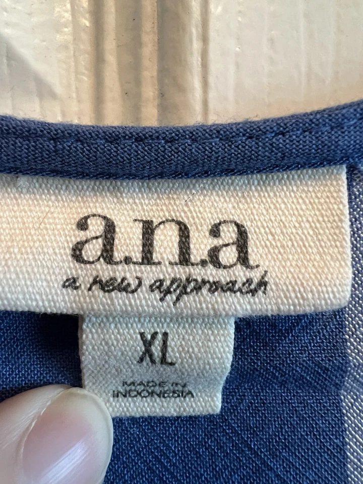 Vestido manga corta A.n.a XL azul a rayas con botones para mujer. Slouchy Fit longitud media Foto 3 de 4