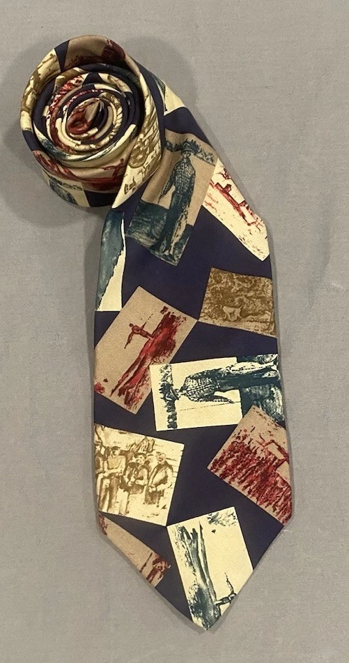 Eddie Bauer 男式领带 60 英寸蓝色丝绸旧图片渔夫钓鱼运动 — 第 2/4 张图片