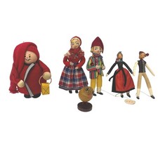 VTG Set 6 Norwegian or Swedish Handmade Folk Art Dolls Painted Costume Clothing