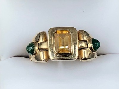 Vintage 14K Yellow Gold Mechanical Articulated Hinged Citrine Statement Ring 8