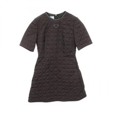 PRADA RE-NYLON Triangle logo Quilted Short sleeved Dress #38 Black Used Women