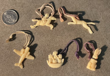 VTG Lot of 5 Celluloid Cracker Jack Toy Charm Premium-animals-plane-ship-dog 