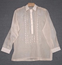 Lloyd Arceo Manila Barong Tagalog Filipino Shirt Mens Large Tan Hand Embroidered
