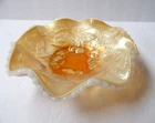 Dugan Vintage Carnival Glass Marigold Iridescent Ruffled Edge Cherry Bowl 5.75"