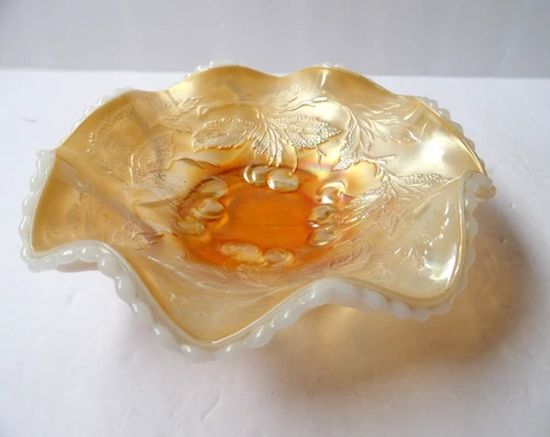 Dugan Vintage Carnival Glass Marigold Iridescent Ruffled Edge Cherry Bowl 5.75"