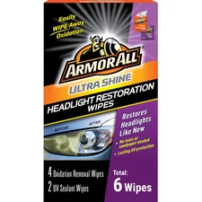 Armor All Ultra Shine Headlight Restoration Wipes 6 Count UV Protection