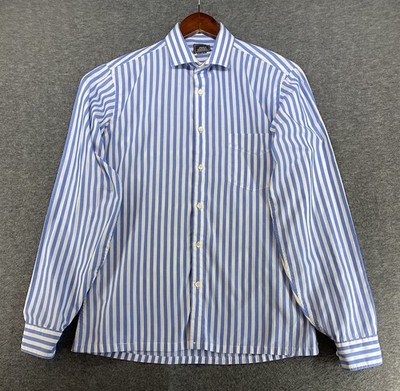 John Henry Shirt Men s Size 15.5 34/35 Blue & White Stripes Fitted Long Sleeve