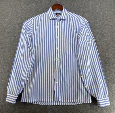 #ad John Henry Shirt Men’s Size 15.5 34 35 Blue amp; White Stripes Fitted Long Sleeve $15.88