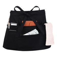 Black Waist Apron with 8 Pockets Adjustable Waistband Cotton Waitress Apron 
