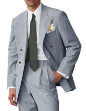Business Seersucker Men Suits Striped Summer Wear Beach Formal Tuxedos Groom New
