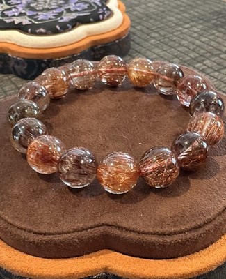 High Quality Copper Rutilated Quartz Beaded Bracelet ~13mm Beads