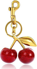Glitter Cherry Keychain Cherry Bag Charm 18K Gold Plated Charms Purse Keychain C