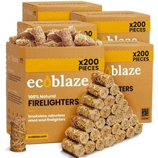 Natural 5 x 200 Firelighters Wood Wool Fire Starters for BBQ Pizza Oven Fire 10.13 per lighter