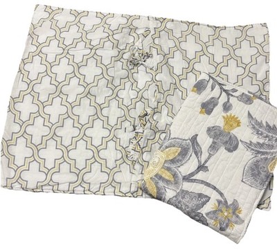 2 Levtex Home Reverie Pillow Shams Quilted Cotton Tie Enclosure Grey/White/Ochre