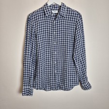Uniqlo Men's Size S Blue Check 100% Linen Long Sleeve Shirt Holiday Summer