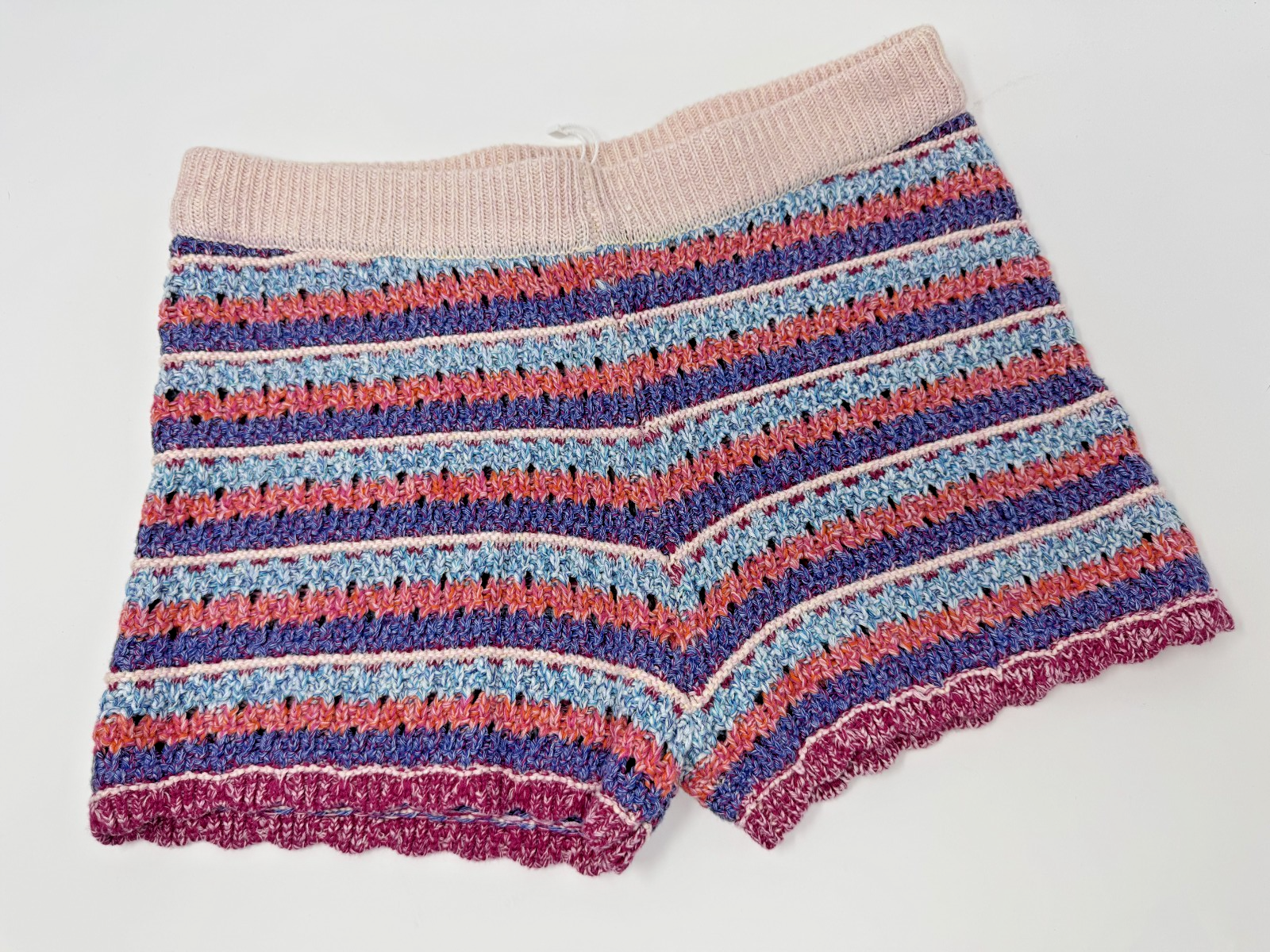 Zara Crochet Shorts Knit 2 Piece Set Boho Summer No Top Pink Purple Blue MED