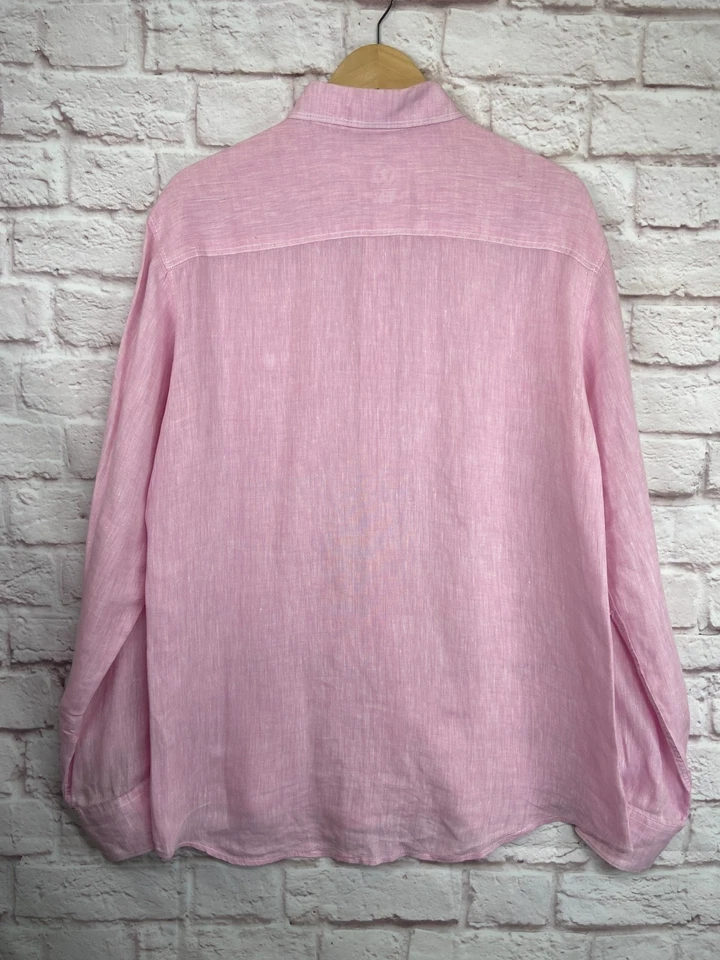 BUGATCHI UOMO Mens Pink Salmon LINEN SHAPED FIT Business-Dress Shirt SIZE 'M' - Image 2 of 4