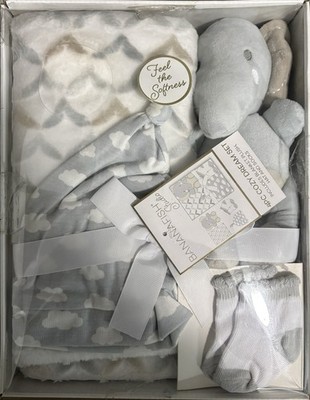 Bananafish Studio 4PC Cloud Pattern Set Gray White Blanket Plush Hat Socks